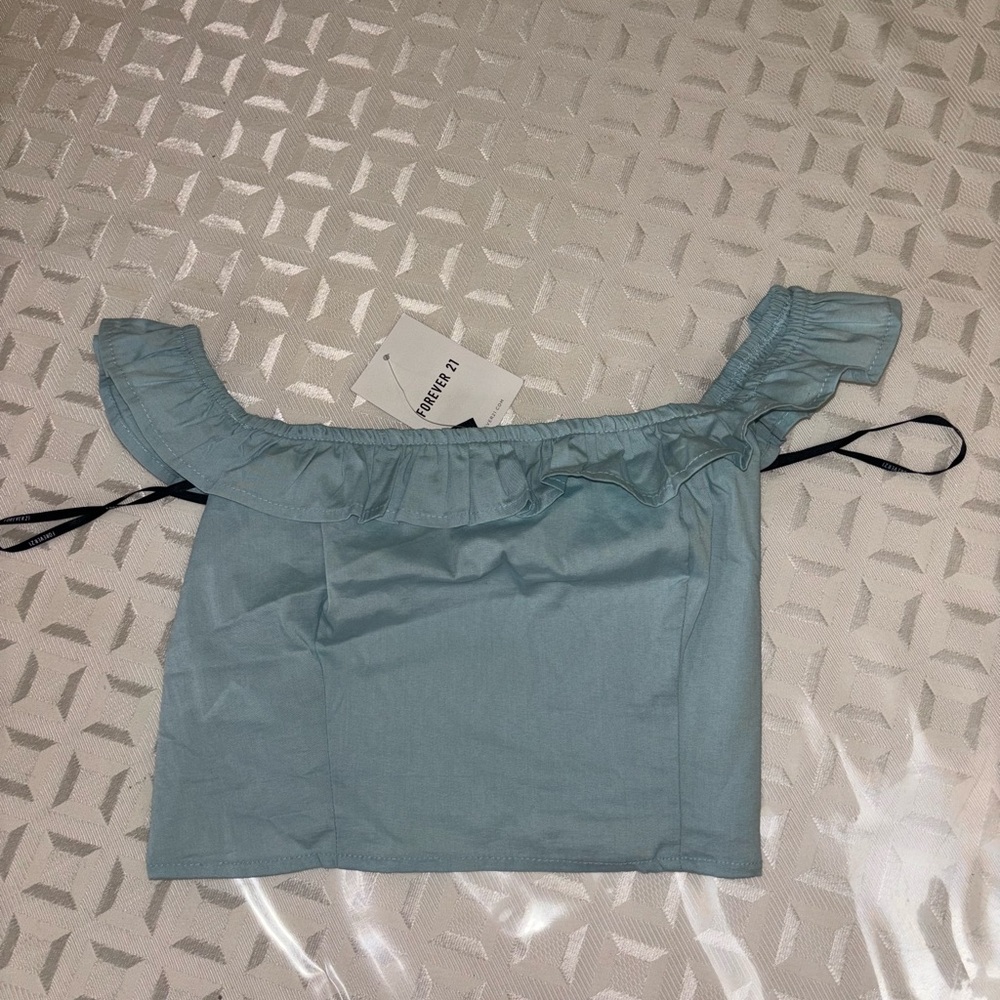 Forever 21 Light Blue Off-Shoulder Crop Top